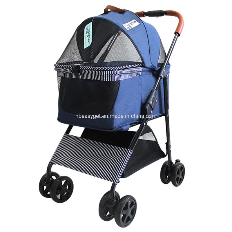 Portable Pet Stroller Cat Trolley, Dog Travel Cart Pram Shockproof Pet Detachable Strolling Cart, Puppy Pushchair Four-Wheeled, One Click Quick Folding Esg16676